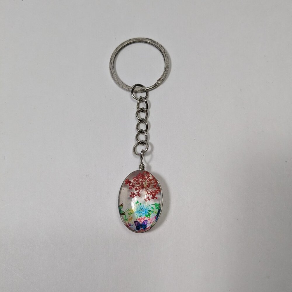 Floral Resin Oval Wrap Keychain Purse Charm Nature Cottagecore Farmhouse Flowers